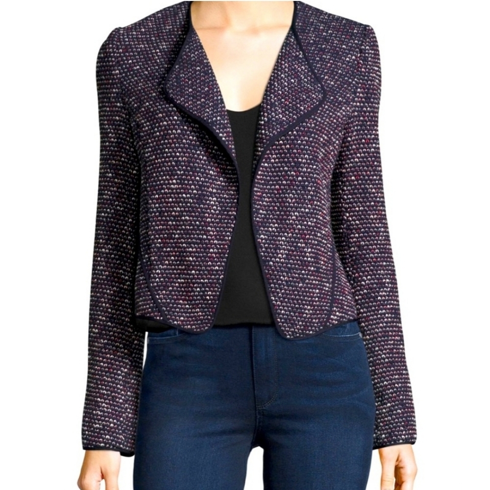 DEREK LAM 10 CROSBY Cotton Blend Navy White Red Tweed Blazer Jacket /Cardigan 6